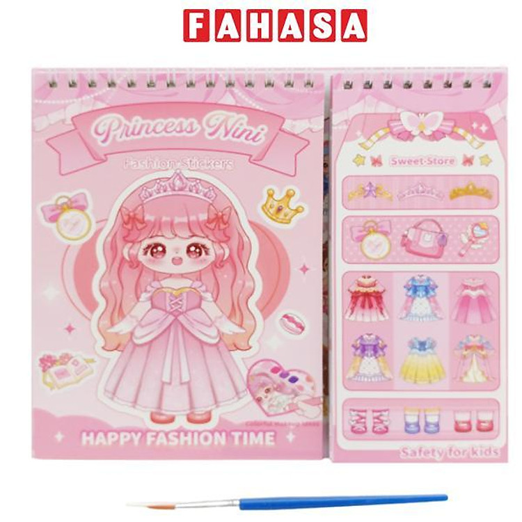 Đồ Chơi Bóc Dán Sticker Thời Trang Kèm Tô Màu Nước Dạng Nén - Công chúa Nini - Kabaxiong KBX-2204A