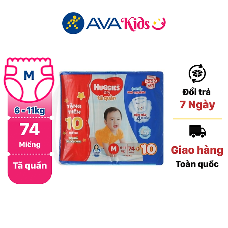 Tã quần Huggies Dry size M 74 miếng (cho bé 6 - 11kg)