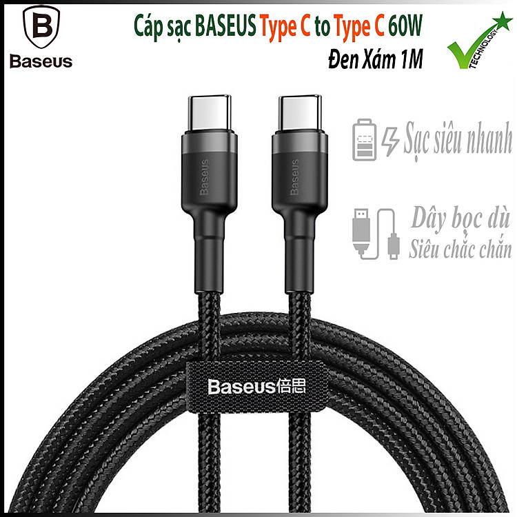 Dây cáp sạc nhanh Type-C truyền data tốc độ cao Baseus Cafule Type C to Type C PD cho Smartphone / Tablet / Macbook / Laptop Type C dài 1M (3A, 60W, Sạc nhanh PD, Sạc nhanh QC 4.0 Quick Charge) - hàng chính hãng