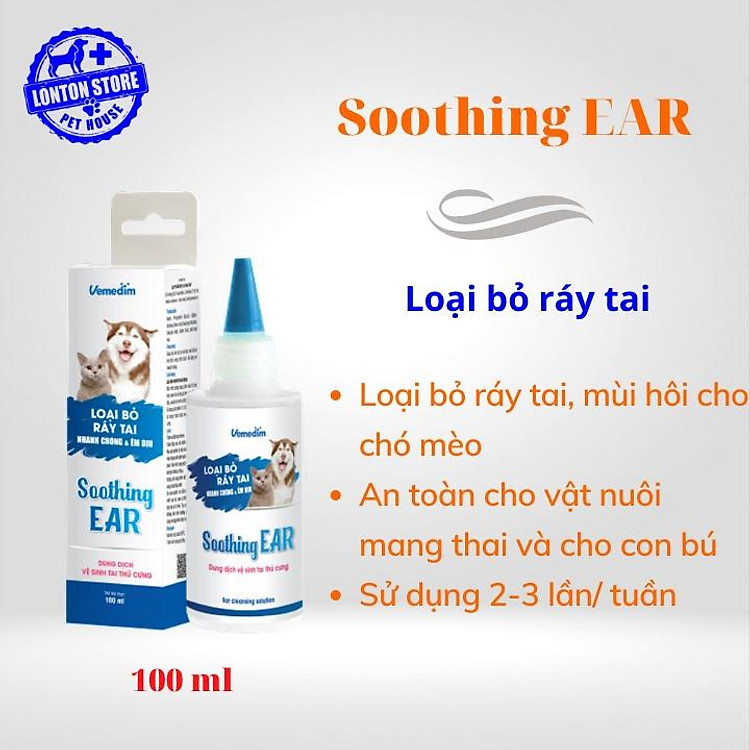 Dung dịch vệ sinh tai chó mèo Soothing Ear Vemedim, chai 100ml