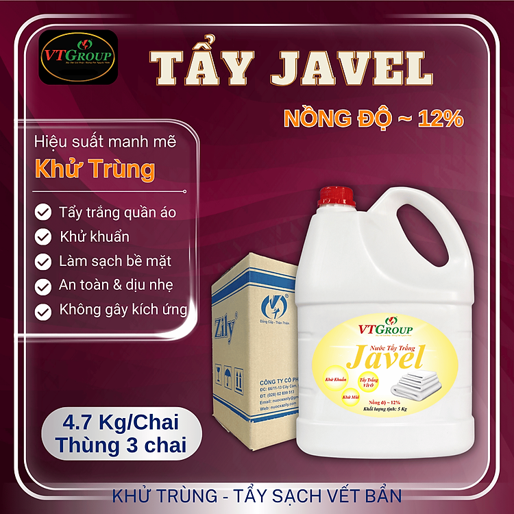 Nước tẩy Javel 3chai/ thùng 5KG