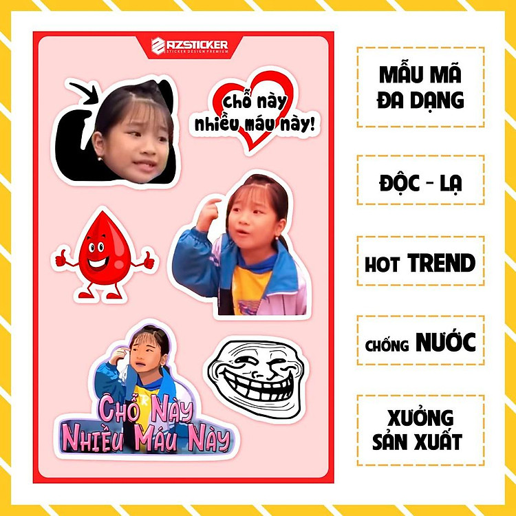 Sticker Meme Cute Hình Chỗ Này Nhiều Máu Này Thiết Kế Độc Quyền Tại Azsticker Chất Liệu Decal Chống Nước Cắt Sẵn Set 5 H