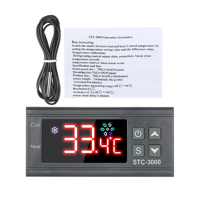 Bộ Điều Khiển Nhiệt Độ Máy Vi Tính STC-3000 Với Cảm Biến Nhiệt Đầu Dò NTC (110-220V)