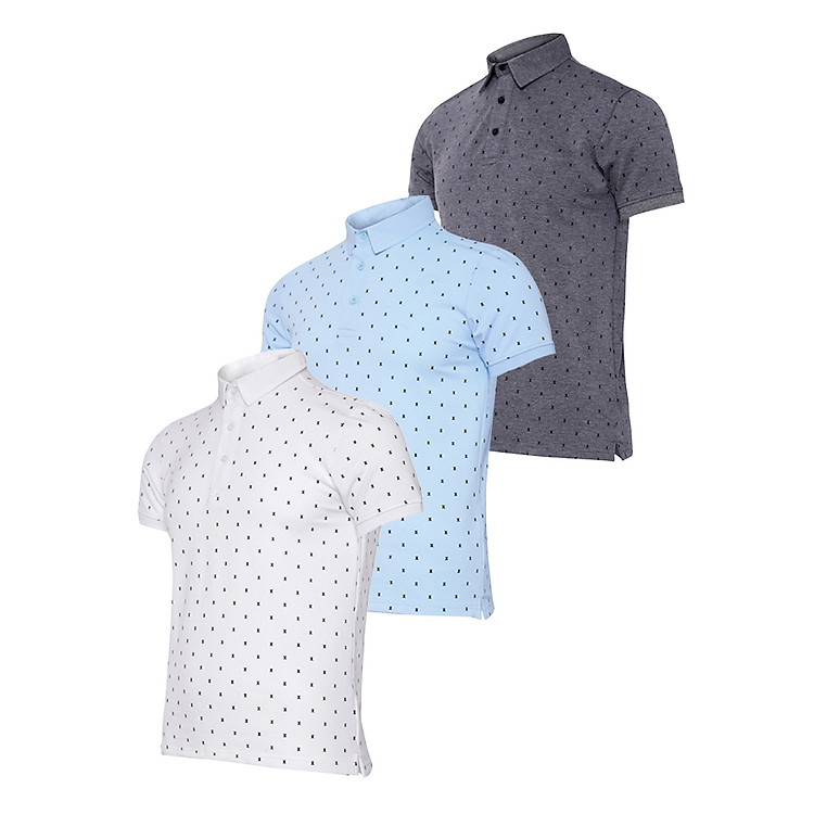 Bộ 3 Áo thun nam Polo hoạ tiết X trẻ trung sang trọng GU02 (Biển, trắng, Xám)