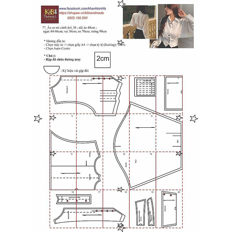 Rập giấy áo sơ mi cánh dơi mã 77 (A0) - Ảnh 6