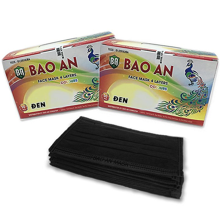 Bộ 2 Hộp Khẩu Trang Y Tế Kháng Khuẩn Bảo An Màu Đen Than Hoạt Tính - 2 Hộp 100 Cái Màu Đen