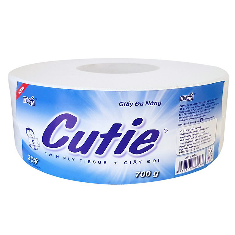 Giấy Vệ Sinh Cutie 2 Lớp Cuộn Lớn (700g)