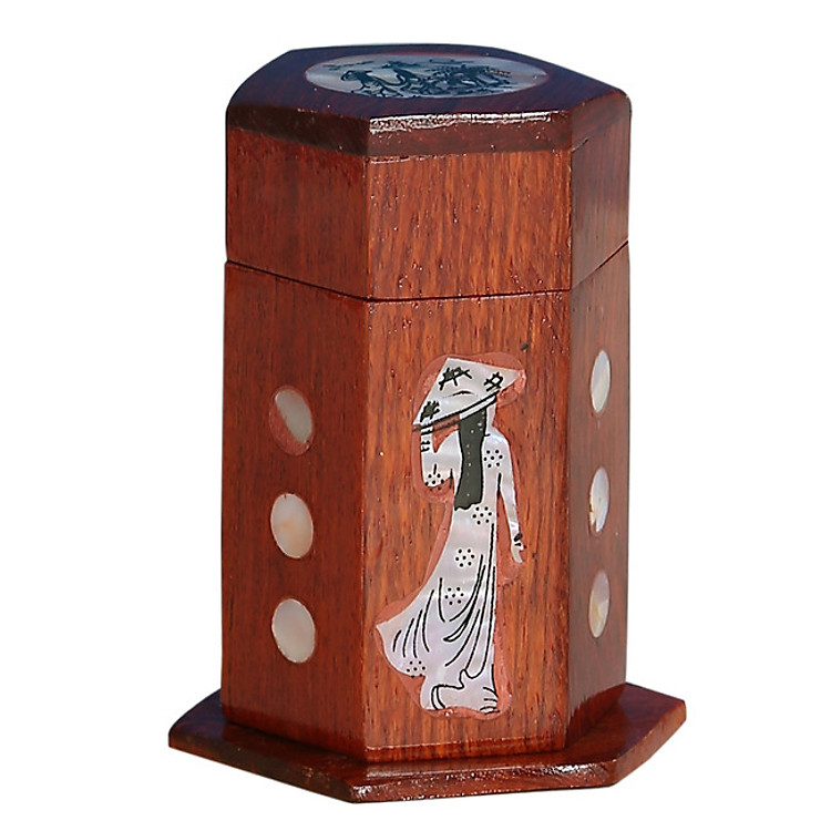 Hộp gỗ hương đựng tăm khảm trai HDT