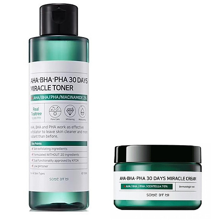 Combo Toner + Kem ngăn ngừa mụn Some By Mi AHA-BHA-PHA 30 Days Miracle Toner Cream