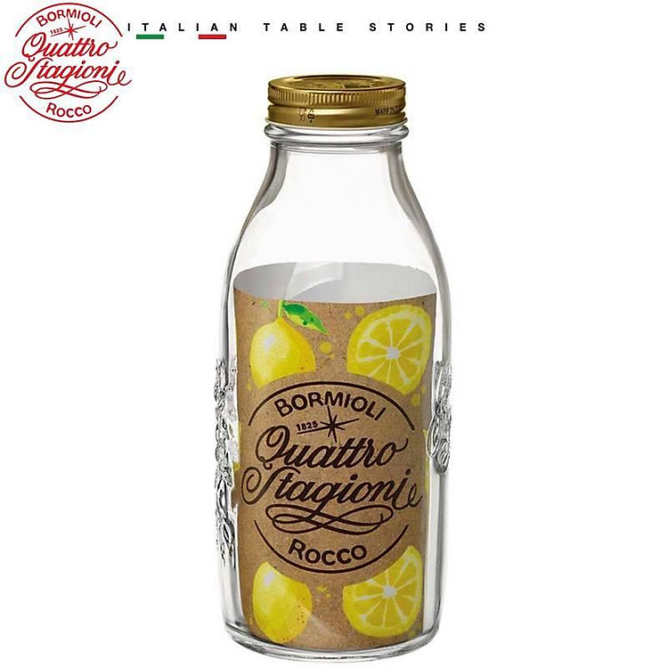 Chai thủy tinh Quattro 1L – Nắp vặn kín hơi, đựng nước ép – sinh tố – Bormioli Rocco, Nhập khẩu Ý