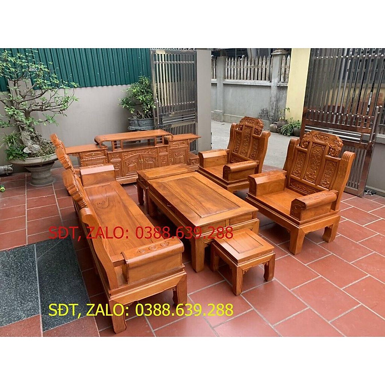 Combo bàn ghế Âu Á gỗ gõ + kệ tivi 2m4 gỗ gõ
