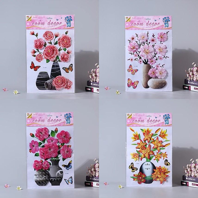 TRANH DÁN TƯỜNG, DECOR BÌNH HOA DÁN TƯỜNG 3D SIÊU ĐẸP