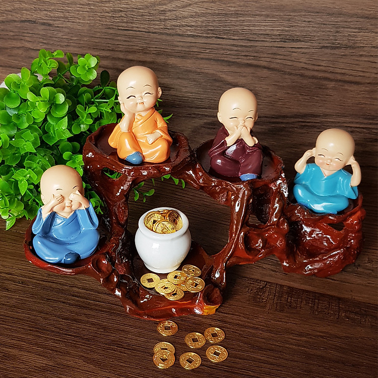 Bộ tượng Tứ Không - Kèm đế và chum vàng may mắn