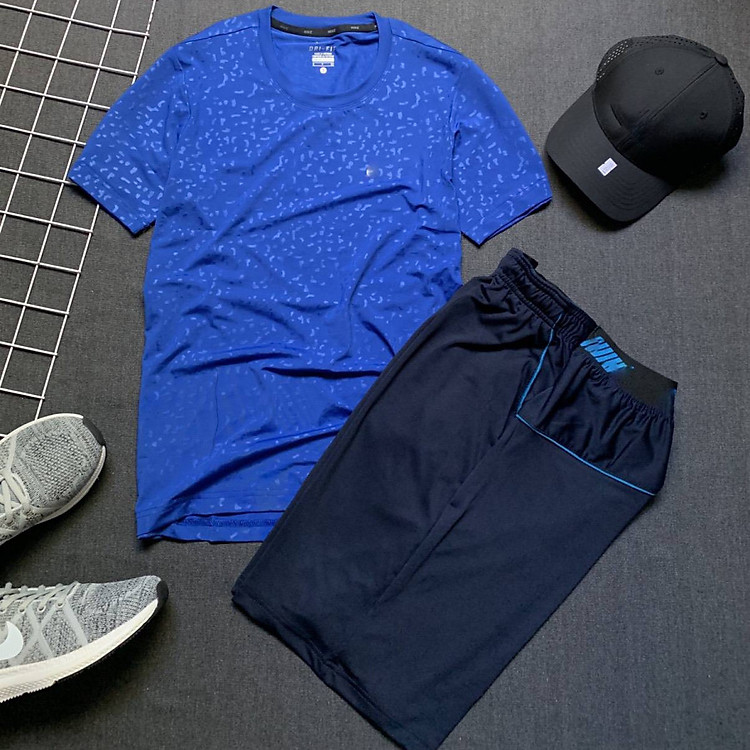 Bộ quần áo thể thao nam họa tiết chấm in chìm