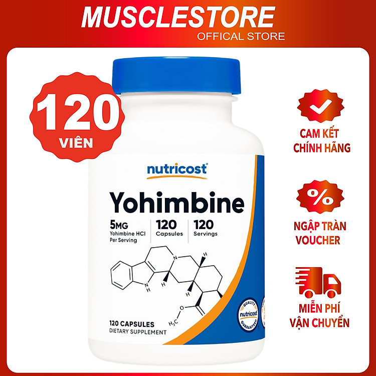 Nutricost Yohimbine HCL 5mg (120 viên), Hỗ Trợ Sinh Lý Cả Nam Nữ, Tăng Tâm Trạng, Lưu Thông Máu