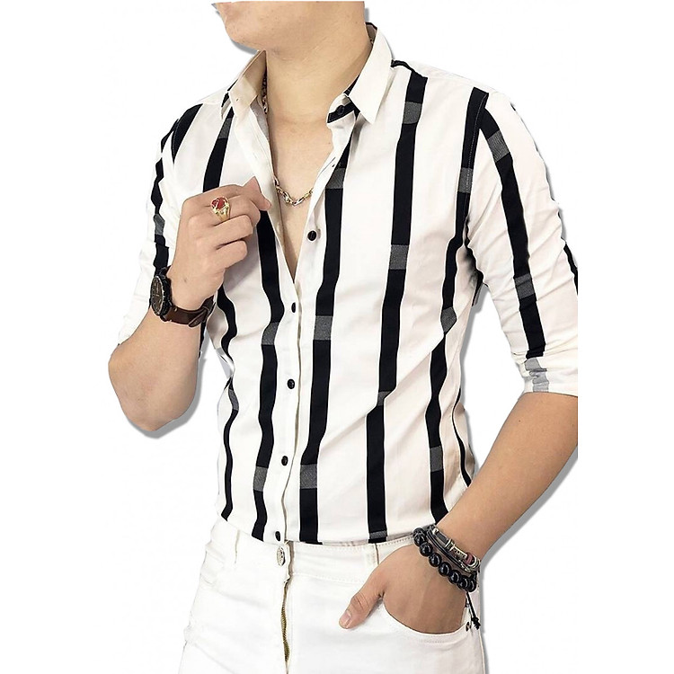 Áo Sơ Mi Nam Trắng Sọc Rời