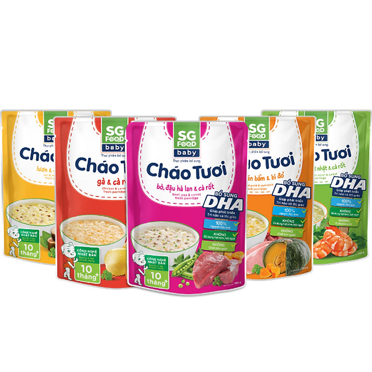 Lốc 5 - Cháo Tươi Baby Sài Gòn Food 240g, Gà, Thịt Bằm, Bò, Tôm, Lươn