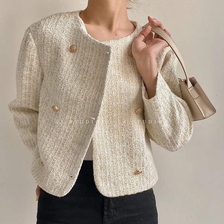 Áo khoác dạ tweed dáng ngắn Hàn Quốc