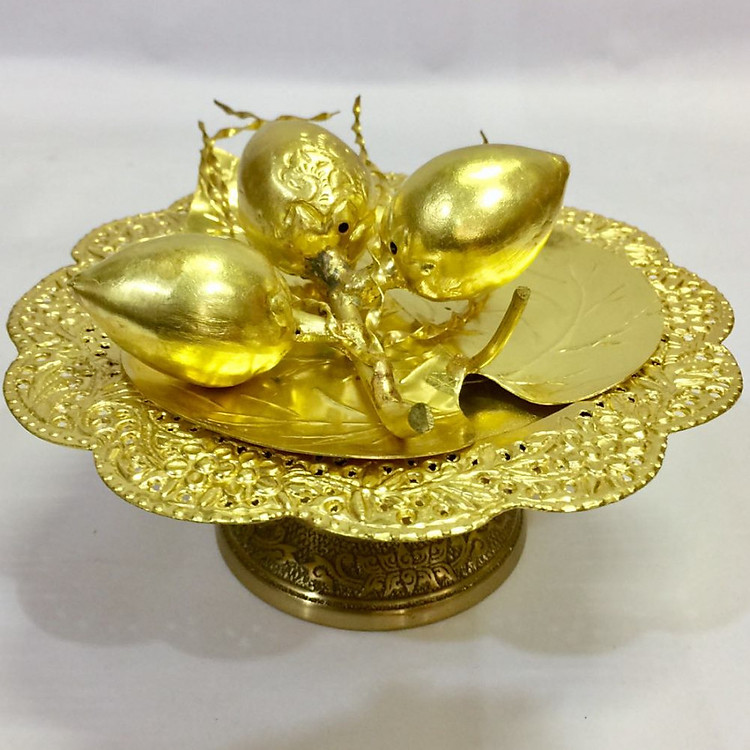Bộ đĩa trầu cau 3 quả bằng đồng thờ cúng