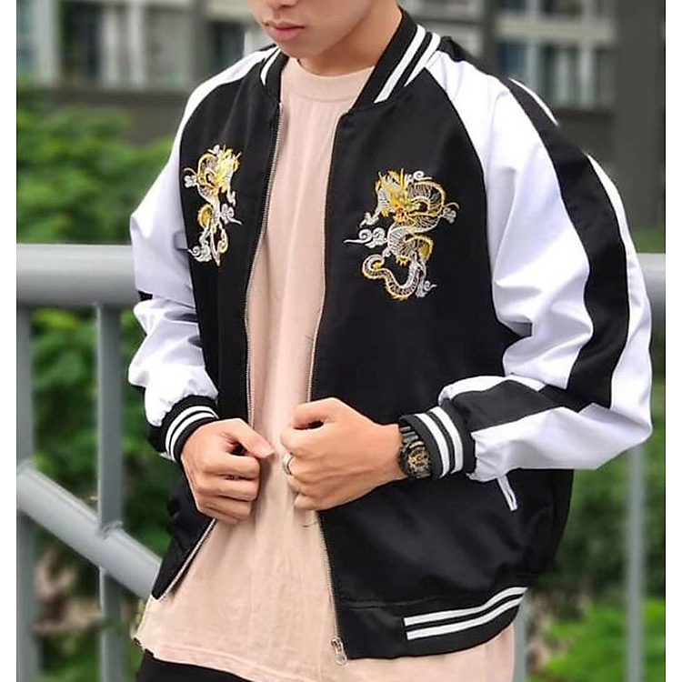 ÁO KHOÁC BOMBER NAM NỮ THÊU RỒNG