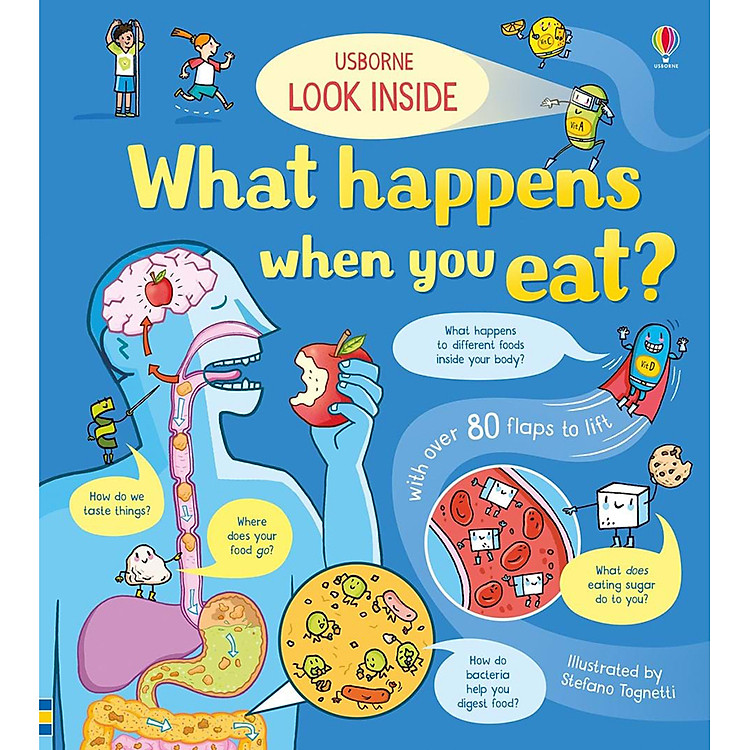 Sách Usborne Look Inside : What Happens When You Eat ? (With Over 80 Flaps to Lift)