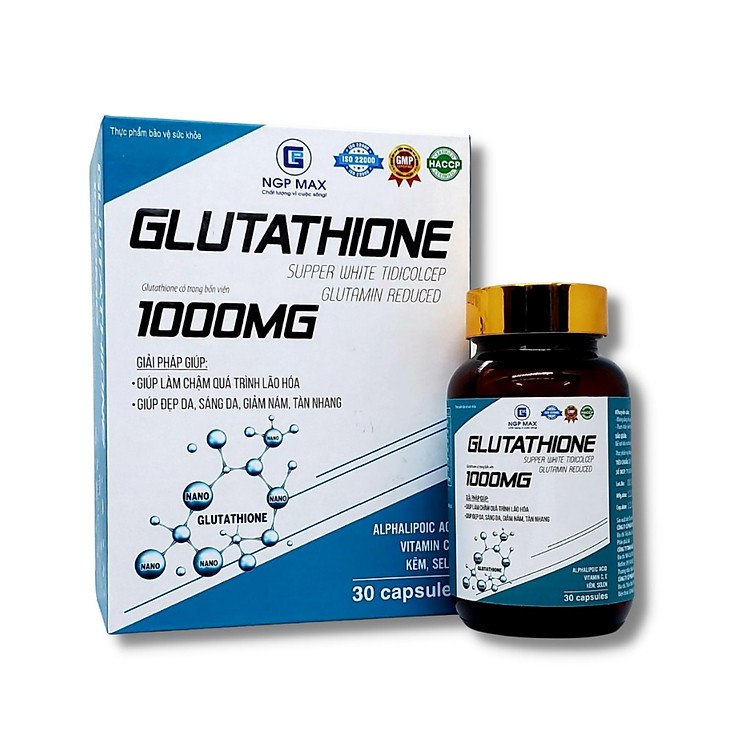 GLUTATHIONE 1000 SUPPER WHITE - Làm Đẹp Da, Làm Trắng Da, Giảm Sạm Da, Giảm Nám Da, Giúp Da Sáng Mịn, Hỗ Trợ Chống Oxy Hóa Hiệu Quả ( Hộp 30 viên)