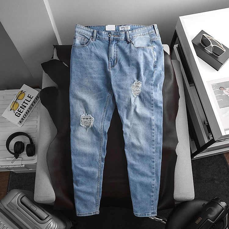 Quần jean nam bigsize màu xanh rách 165 sz 70kg - 120kg