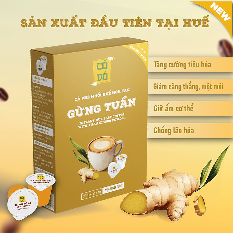 Hộp 6 cốc cà phê muối huế hoà tan Gừng Tuần (6 cốc x 20g)