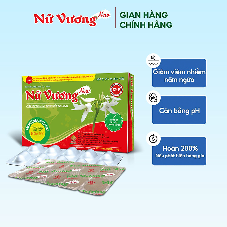 Nữ Vương New Vinh Gia Hỗ Trợ Cân Bằng PH Vùng Nhạy Cảm, Giảm Khí Hư, Ngứa Vùng Nhạy Cảm, Phòng Ngừa Các Bệnh Phụ Khoa Hộp 30 Viên