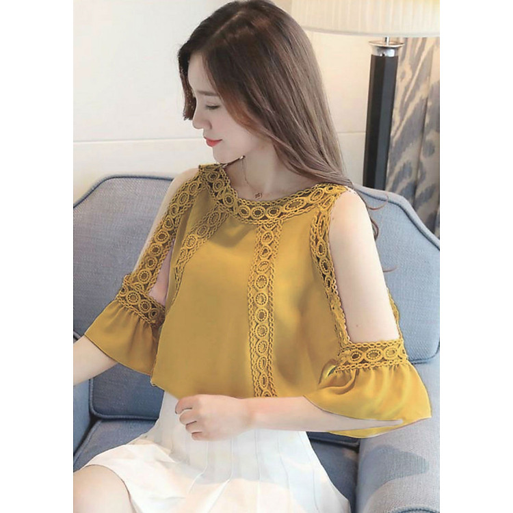 Áo Kiểu Nữ Khoét Vai Phối Ren A534