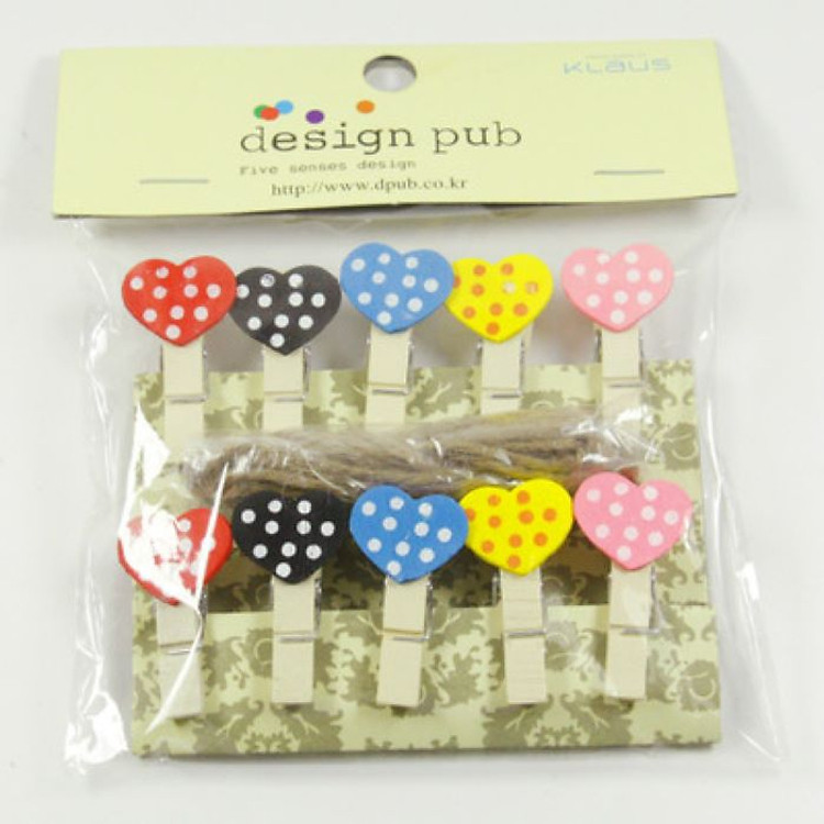 Bộ 10 Kẹp Gỗ Trang Trí Chấm Bi - Kèm Dây Treo Ảnh