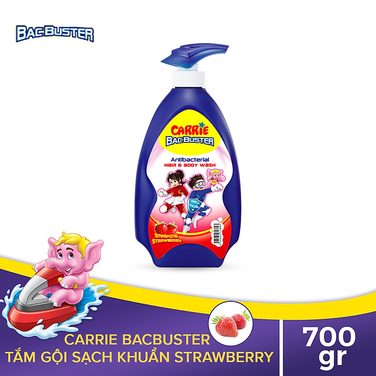 Sữa Tắm Gội Sạch Khuẩn Cho Bé Carrie BacBuster Strawberry 700g