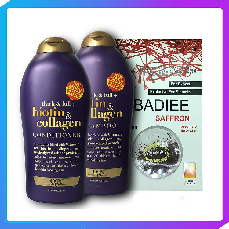 Dầu gội biotin & Collagen và xả 577ml Tặng kèm Hộp Saffron Badiee Nhập Khẩu IRAN