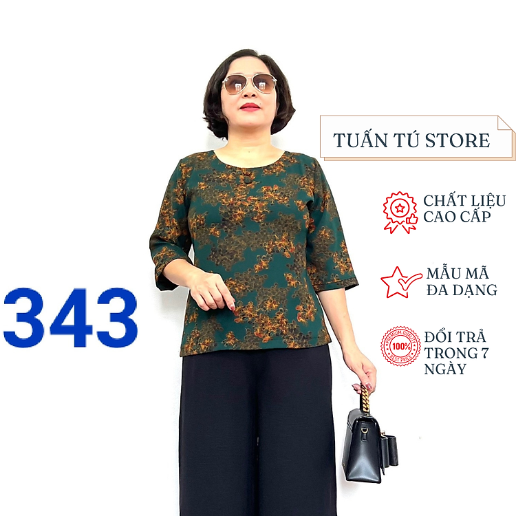 Áo Trung Niên Nữ Tay Lỡ Chất Liệu Lụa Hàn Châu Cao Cấp Họa Tiết Tinh Xảo Không Nhăn Xù Khi Giặt - Tuấn Tú Store 68