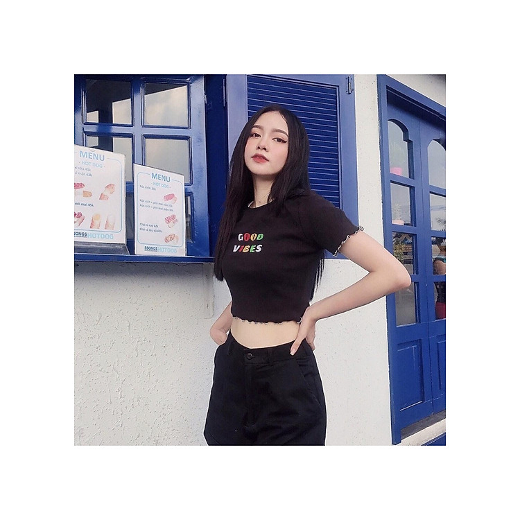 Áo croptop nữ tay ngắn form ôm tôn dáng cực xinh