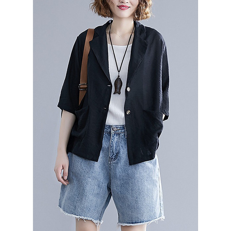 Áo Vest Blazer Linen nữ dáng lửng tay lỡ 1 lớp, chất vải linen mềm mại, thời trang xuân hè