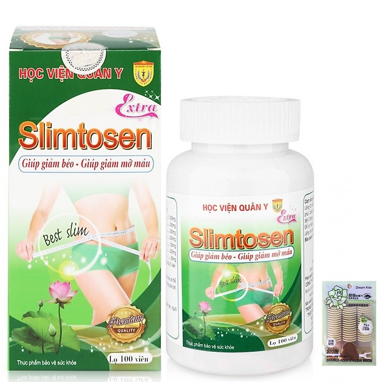 Thực phẩm chức năng hỗ trợ giảm cân tan mỡ bụng mỡ đùi chiết xuất thảo dược lá sen Slimtosen Extra Học viện quân y ( 100 viên/ hộp) kèm dán mí