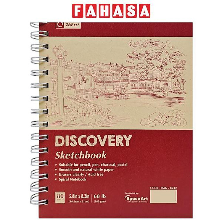 Sổ Vẽ Lò Xo Sketchbook Discovery A5 - Gáy Dọc - Giấy Trơn - 160 Trang 100gsm - Zen Art TMG-8232 - Màu Đỏ