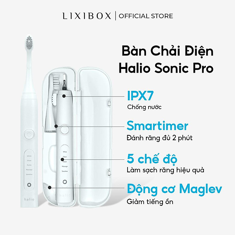 Bàn Chải Điện Halio Sonic Whitening Toothbrush Pro - Màu White Kèm Hộp Đựng