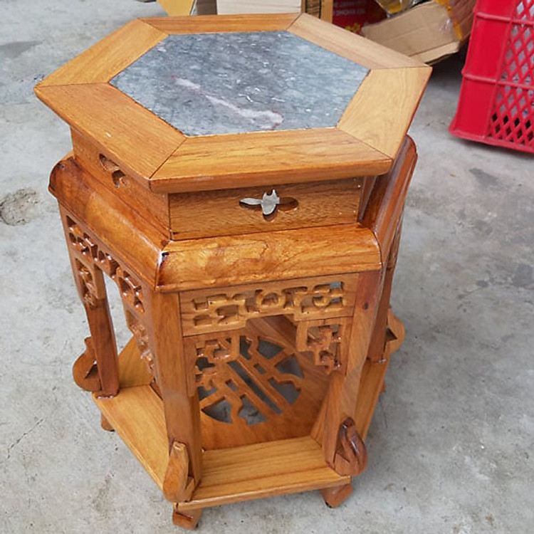 Ghế đôn lục giác cao 60cm , mặt ghế 32cm, kết hợp giữa gỗ và đá,