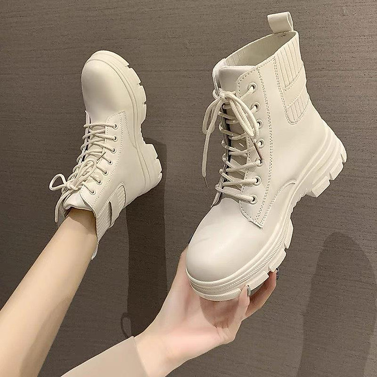 Giày bốt (booth) nữ thời trang cổ cao, giày bốt ullzang khuy vuông chun sau