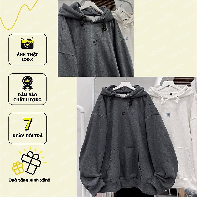 Áo hoodie Find màu xám chuột ảnh thật unisex ( nam nữ mặc đều được )