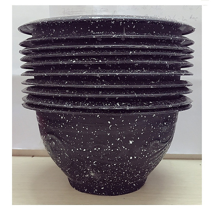 Combo 10 Chậu Nhựa Trồng Hoa, Cây Cảnh Giả Đá Đen Mã T28, KT 26x13