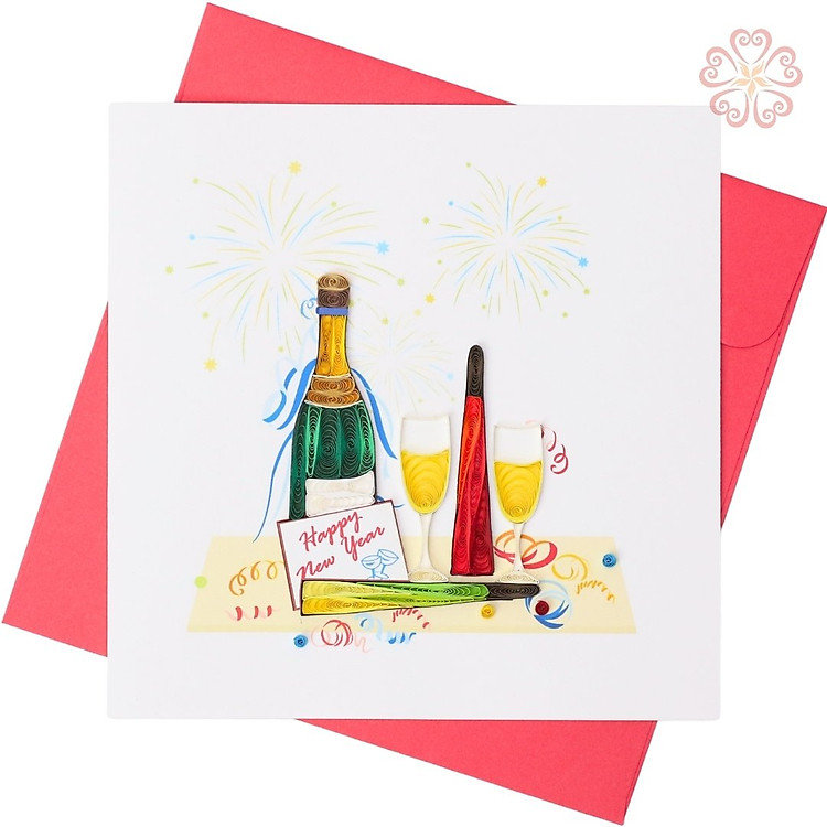 Thiệp Giấy Xoắn Chúc Mừng Năm Mới Hình Ly Rượu size 15x15cm