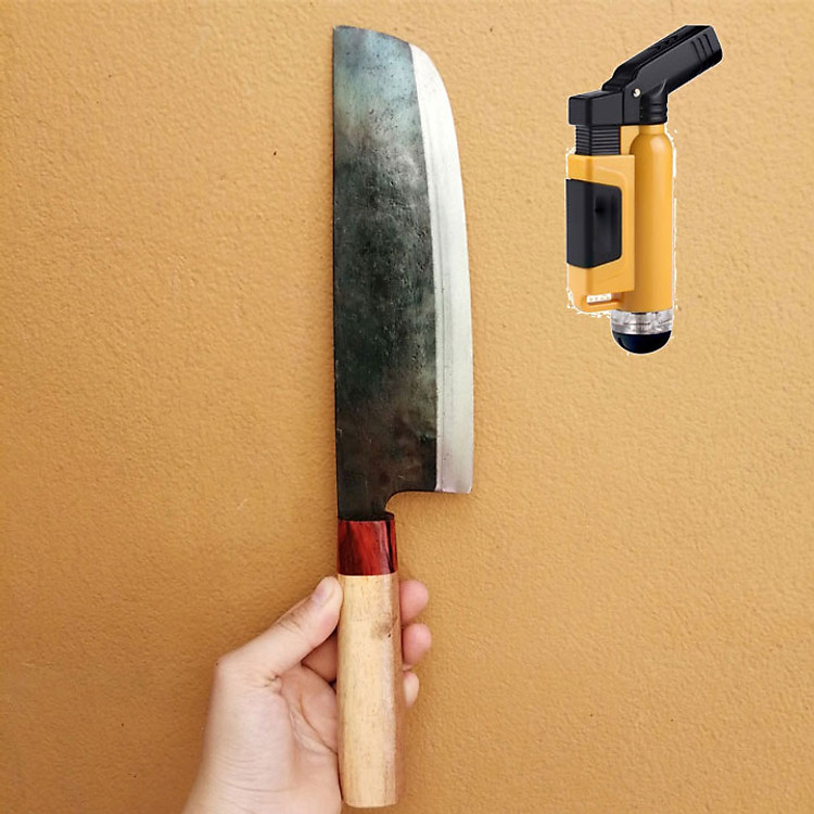 Combo Dao Thái DT-01 Dáng Nhật Làm Bằng Nhíp Ô Tô, Cán Gỗ Lim Cao Cấp + Tặng Bật Lửa Khò Mỏ Vịt ZB-339 Cực Chất