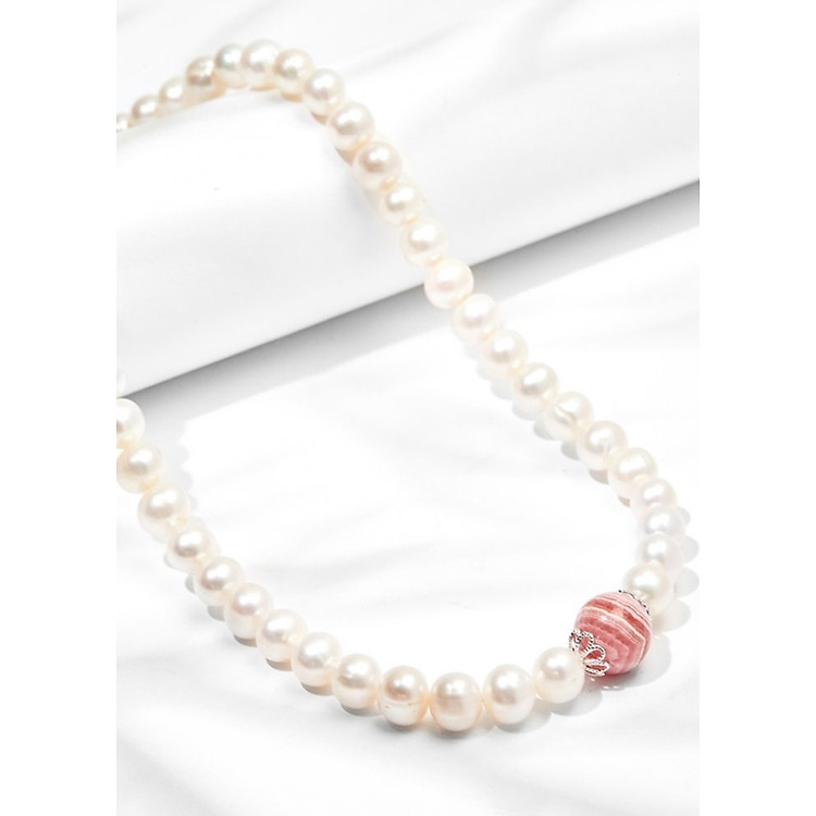 Gembank Vòng Cổ Ngọc Trai Trắng 8MM Đá Đào Hoa