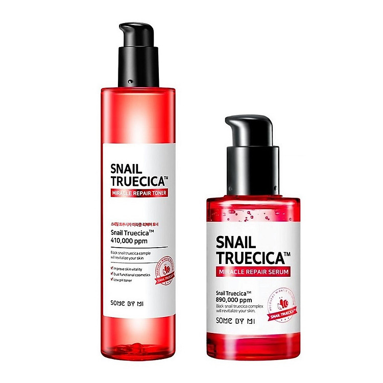 Combo Nước Hoa Hồng + Serum Dưỡng Phục Hồi, Cải Thiện Vết Thâm, Sẹo Some By Mi Snail Truecica Miracle Repair (Toner + Serum)