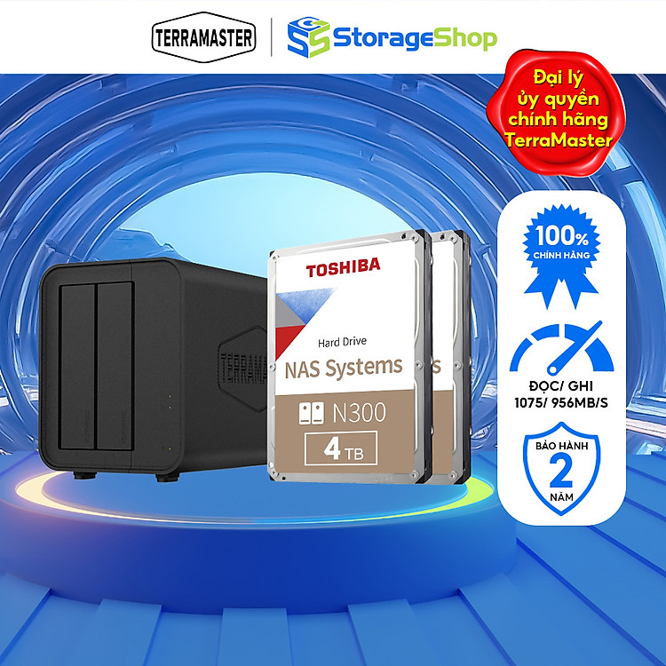 Combo thiết bị lưu trữ DAS TerraMaster D2-320 kèm ổ cứng NAS N300 24/7 Hàng chính hãng