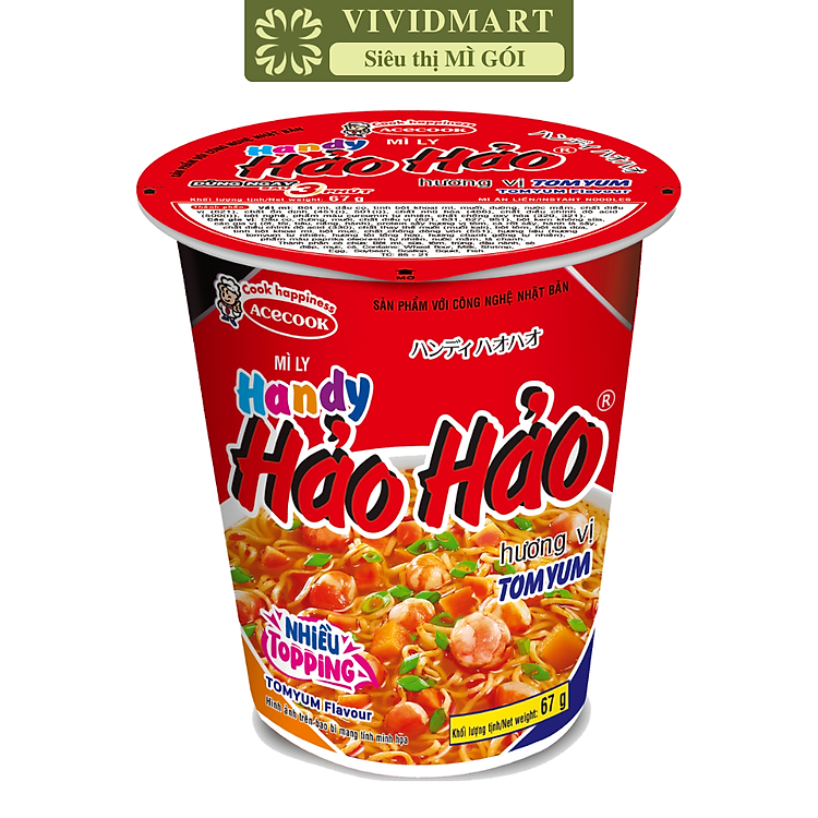 ACECOOK - Mì ly Handy Hảo Hảo Tomyum, Mì Handy Hảo Hảo Tom yum, Mì Handy Hảo Hảo ly Tomyum, Mì ly Hảo Hảo Handy Tom yum, Mì ly ăn liền Tomyum (67g/ly)