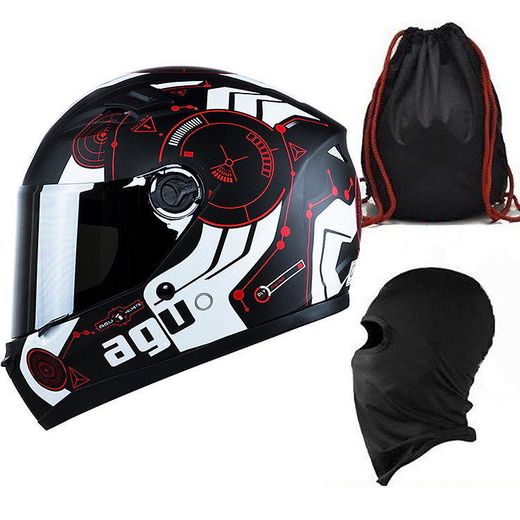 Mũ Bảo Hiểm Đẹp Fullface AGU Tem 43 + Khăn Ninja + Tặng kèm túi đựng nón chống trầy_ Nhiều màu _ Nón Fullface _ Kính trà